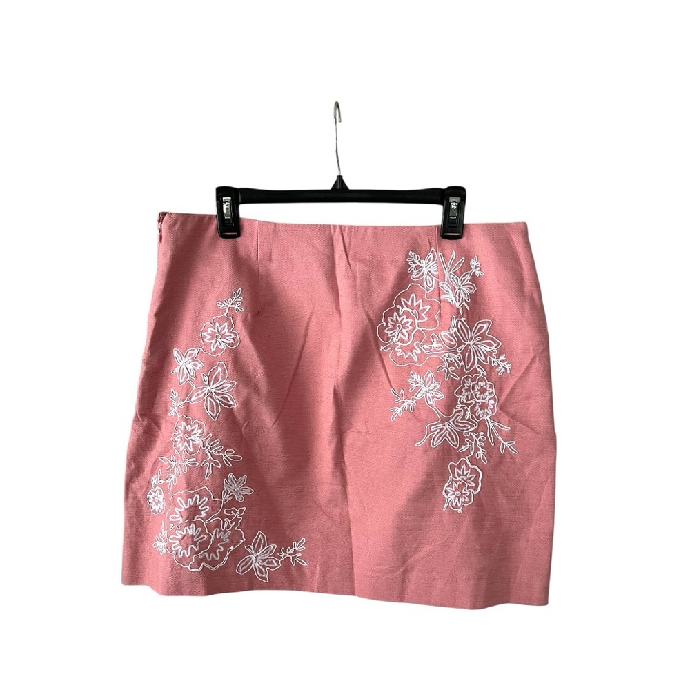 LOFT pink skirt with white floral embroidery